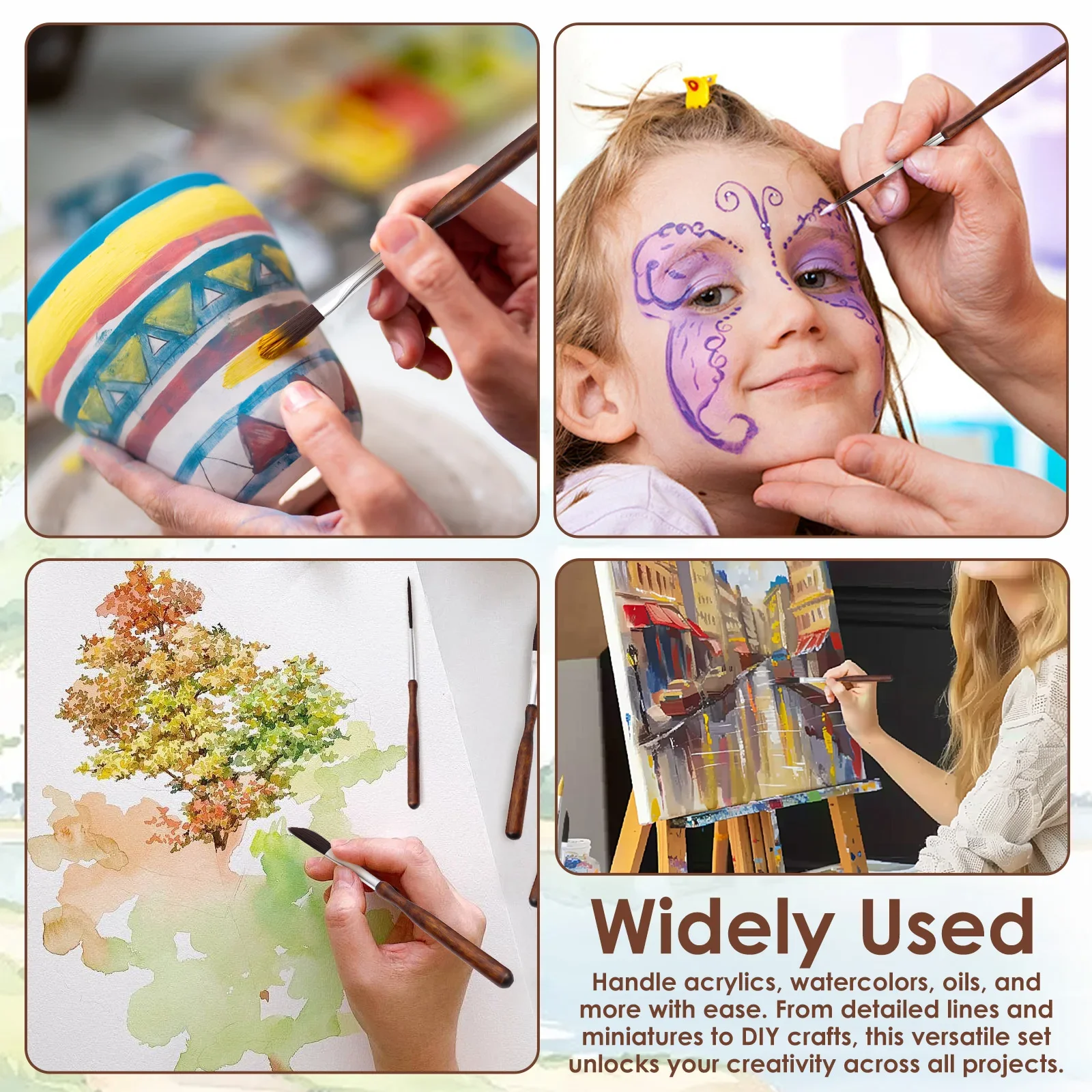 5종의 정밀 디테일링/아트 페인팅용 핀스트라이핑 브러쉬, 아크릴, 수채화, 유화, 구아슈, 페이스 페인팅용 나일론 핀스트라이프 브러쉬