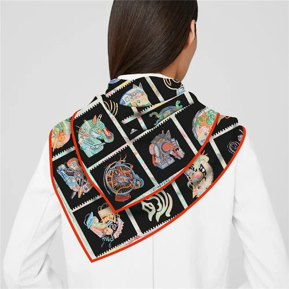 1PC 90Cm Twill Neue Pferd Prisma frauen Dekorative Schal Großen Quadratischen Schal Kopftuch Schal Rahmen Malerei seide Schal Großhandel – Detail 5