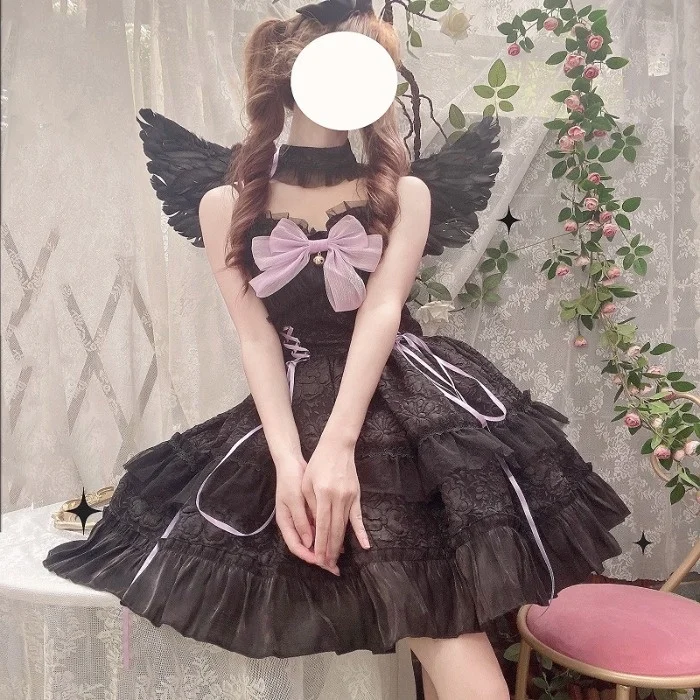 Witch Girl Magic Transformation Dress White Angel Demon Black Lace Up Bow Unifrom Lolita Devil Angel Cosplay Halloween Costumes