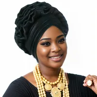 Turban Africain à Volants et artificiel astiques pour Femme, Couvre-chef de Mariage, Cravate de Sauna, Équipement de ix, Chapeau, Nigeria 4