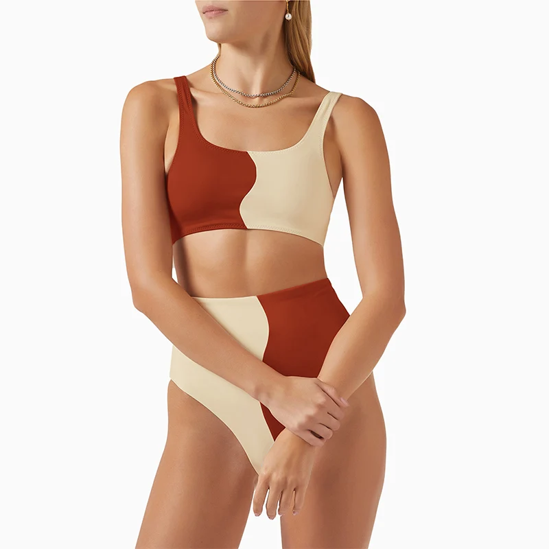 

Women's Bathing Suits High Waist Swimwear Patchwork Swimsuit Crop Top Bikini 2023 Women Sexy Swim Suit Female Beachwear Maillot