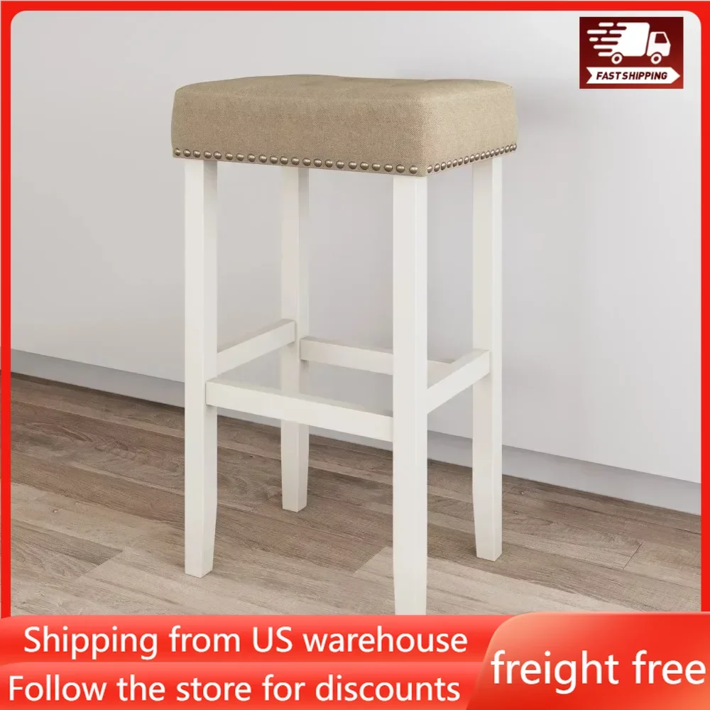 

Wood Pub-Height Kitchen Counter Backless Bar Stool 29" Bar Stools Set of 4 Natural Flax/White Freight Free Relaxing Chair Chairs