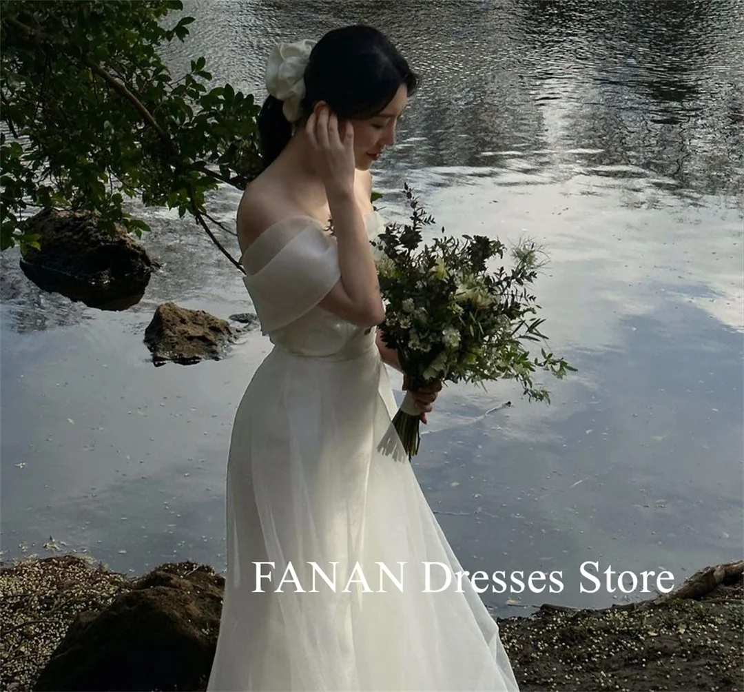 

FANAN Strapless Korea Ivory Backless Sheath Wedding Dresses 웨딩드레스 Organza Ruched Custom Made Pretty Bride Gowns Plus Size