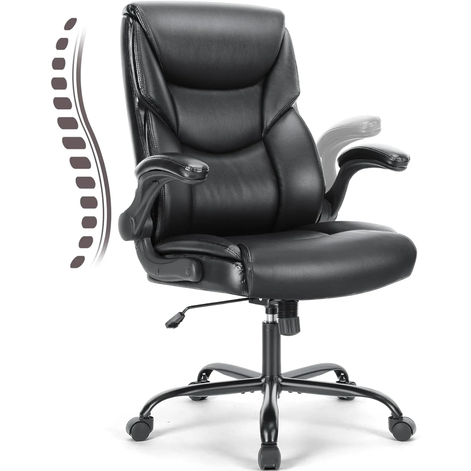 Office High Back PU Leather Executive Computer Desk Lumbar Support Flip up Armrest Gaming Rolling Chair with Wheels Black 2