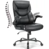 Office High Back PU Leather Executive Computer Desk Lumbar Support Flip up Armrest Gaming Rolling Chair with Wheels Black 2