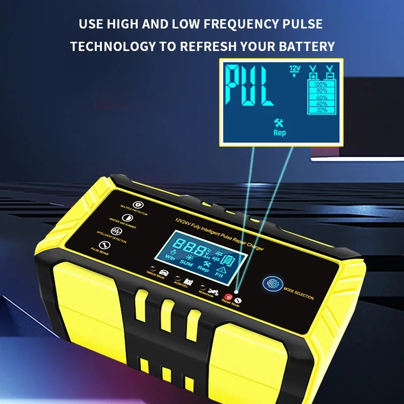 Car Battery Accessories 12/24V Fully Automatic Car Battery Charger 8A Pulse Repair LCD Battery Charger for Car Motorcycle Lead Acid Agm Gel Wet