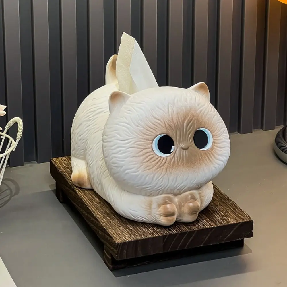 Storage Tube Ceramic Cat Tissue Box Kawaii Decorative Napkin Paper Box Modern Napkin Dispenser Home Office