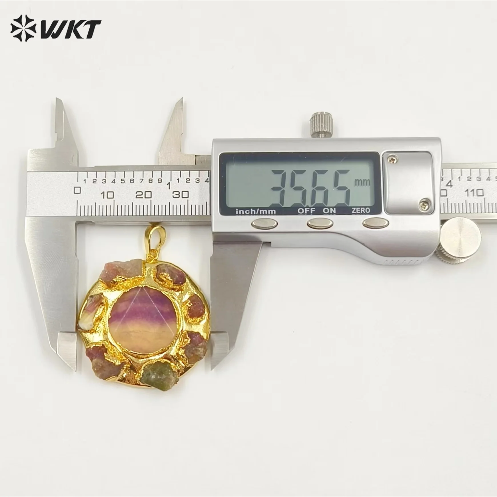 WT-P1942 WKT 독점 18K 리얼 골드 도금 대형 라운드 생 청키 토르말린 쥬얼리 펜던트, 담수 진주 참