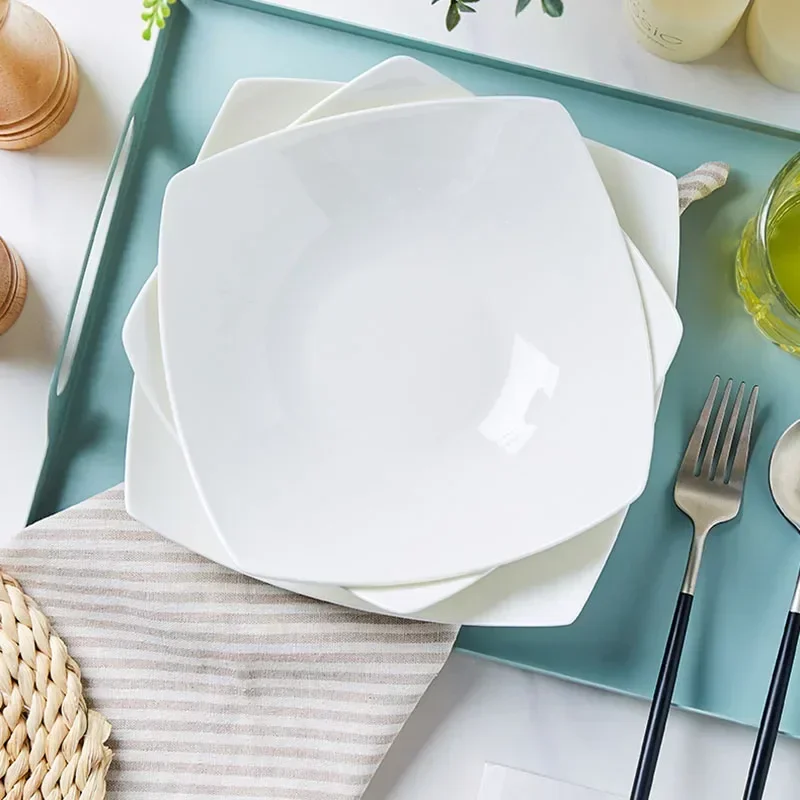 Porcelain Tableware Dishes Plates Dinner Set Luxury Plates Table Home Camping Backgrounds Square Vajillas Kitchen Utensils