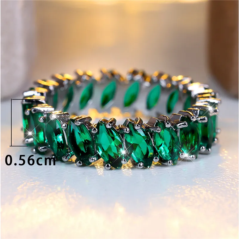 Cute Female Green Zircon Stone Engagement Ring Silver Color Wedding Jewelry For Women