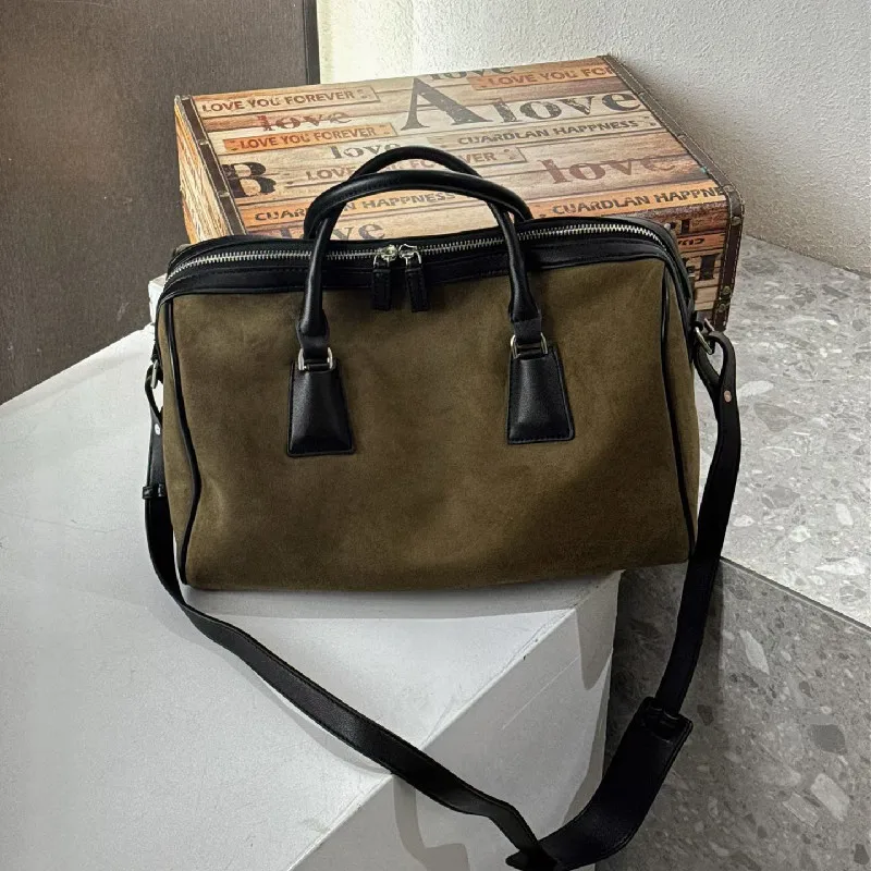2025 New Retro Matte Faux Suede Boston Handbag Large Capacity Single-shoulder Bag Women's Daily Commuter Tote Bag Autumn Winter