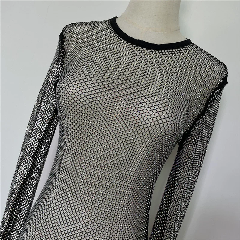 Damen-Spielanzug mit O-Ausschnitt, dehnbar, langärmelig, glänzender Body, Streetwear, Basic, schwarzer Mantel, Schritt-Top, Body-Overall – Detail 4