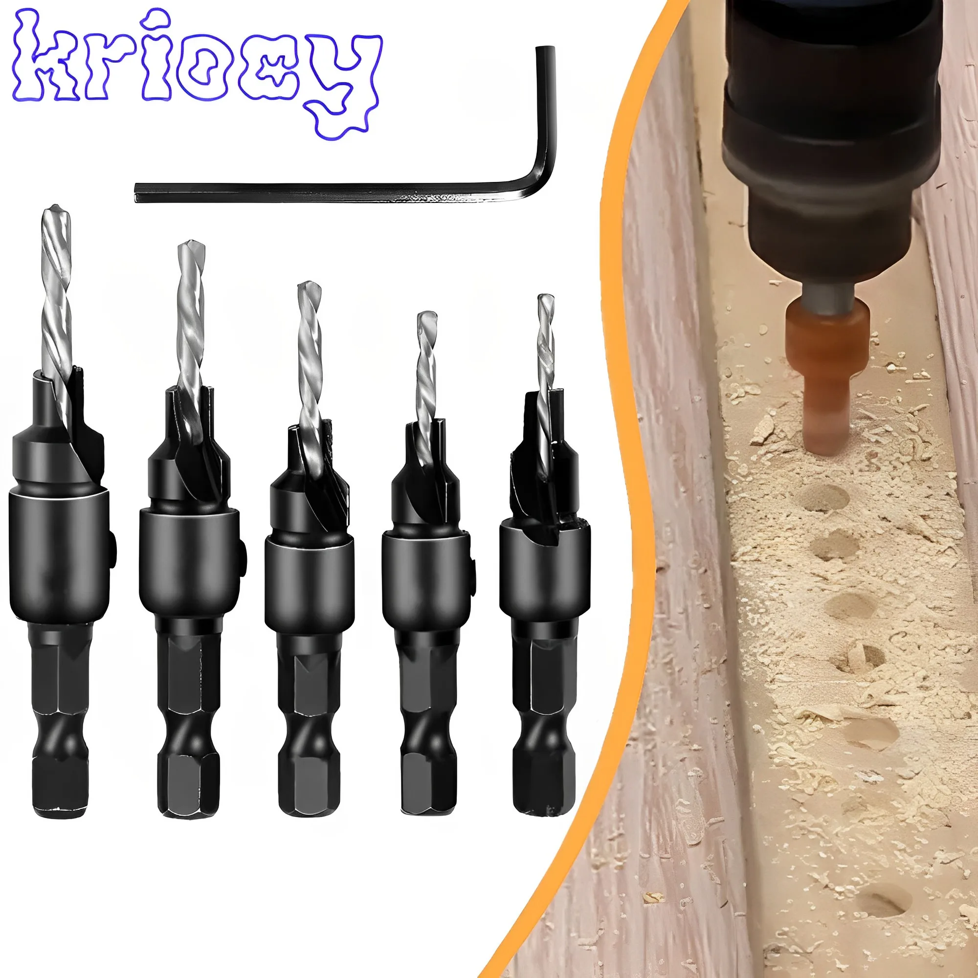 

5PCS Woodworking Countersunk Head Drill, Drilling and Chamfering, One-piece Hexagonal Handle Countersunk Fried Dough Twist Drill