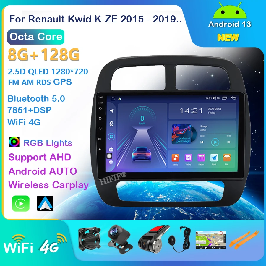 

Android 13 Carplay Auto For Renault KWID K-ZE Dacia Spring 2015 2016 - 2019 Car Radio Multimedia Player Stereo WIFI+4G 2DIN DSP