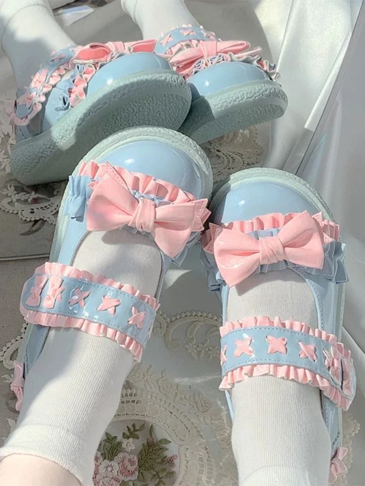 

Туфли Lolita Kawaii Mary Janes женские без шнуровки японские милые туфли на плоской подошве женские милые модные летние туфли с круглым носком