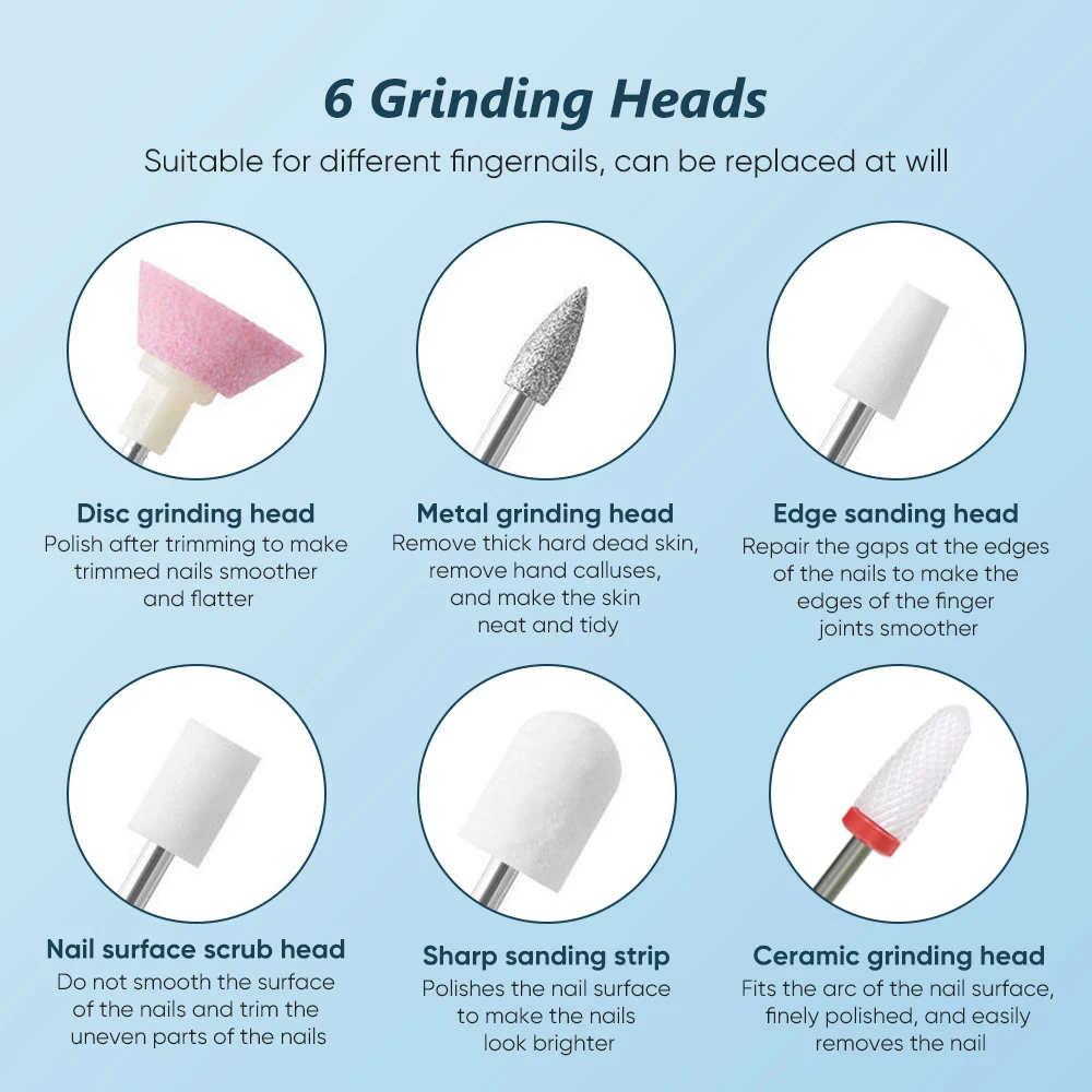 Electric Nail Polisher Drill Bits Professional Nails Grinding Polishing Dead Skin Removal Art Sanding File Pen Manicure Machine 6
