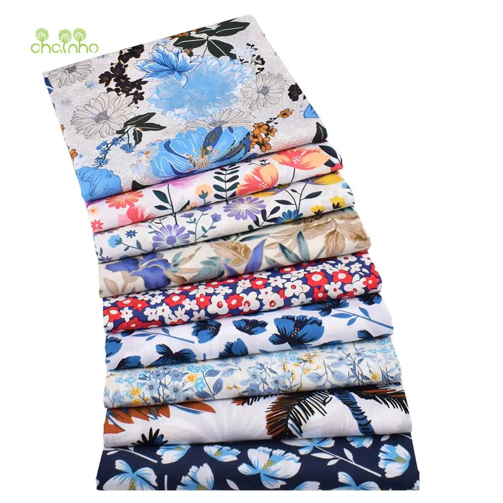 Chainho,Printed Plain Weave Poplin Cotton Fabric,DIY Quilting Sewing Material,Patchwork Cloth,Floral Series,3 Sizes,15PC5,Big