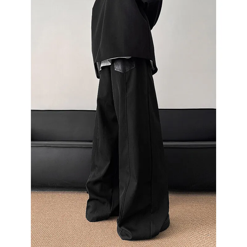 Patchwork Wide Leg Pants Men Casual trousers PU Zipper Hip Hop unisex Fashion Harajuku High Street trend Loose Pants Ropa Hombre casual pants