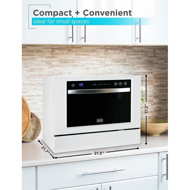 QWBLACK DECKER BCD6W Compact Countertop Dishwasher,6 Place Settings,White 6