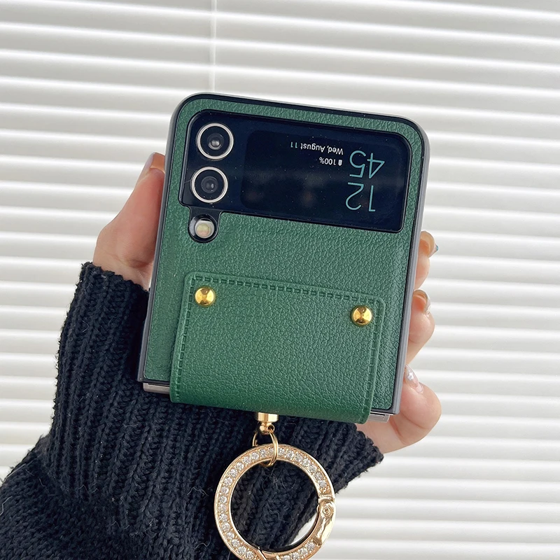 Bling Diamonds Finger Ring Buckle PU Leather Shockproof Phone Case