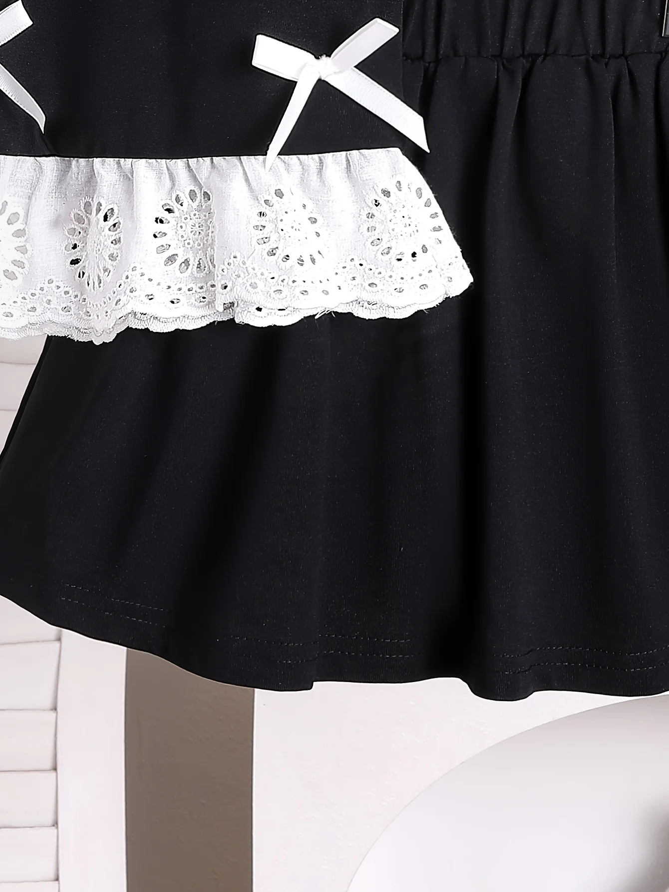 여아 봄&여름 패션 리본 장식 블랙 민소매 베스트 탑 + 어울리는 색상 스커트