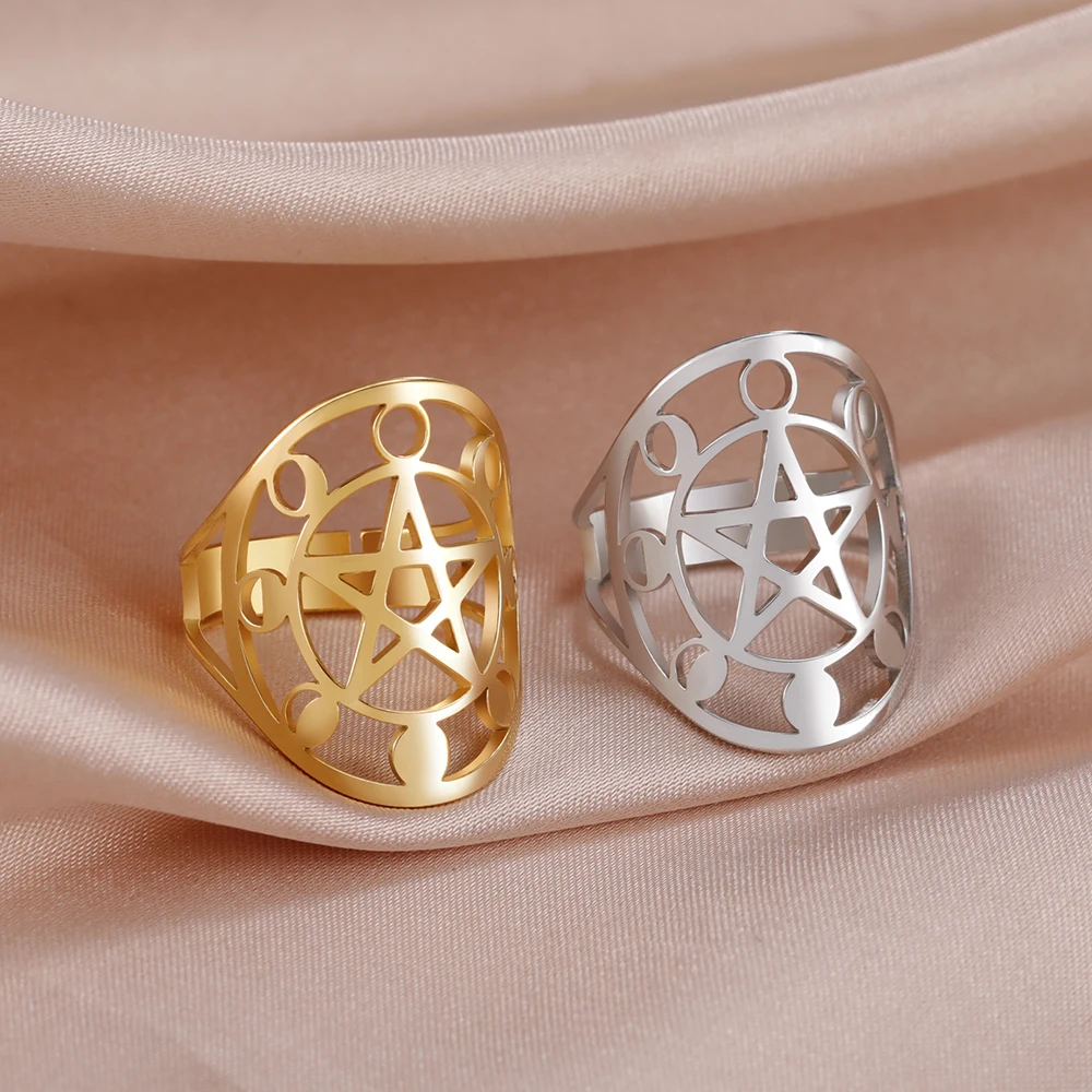 Dawapara Pentagramm Einstellbare Ring für Männer Frauen Triquetra Kreuz Stern OM Symbol Religiöse Geschenk Edelstahl Schmuck – Detail 30