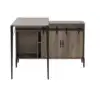 Wooden Writing Desk with Storage Cabinet, Computer Desk with 2 Slide Door, Brown and Black 4