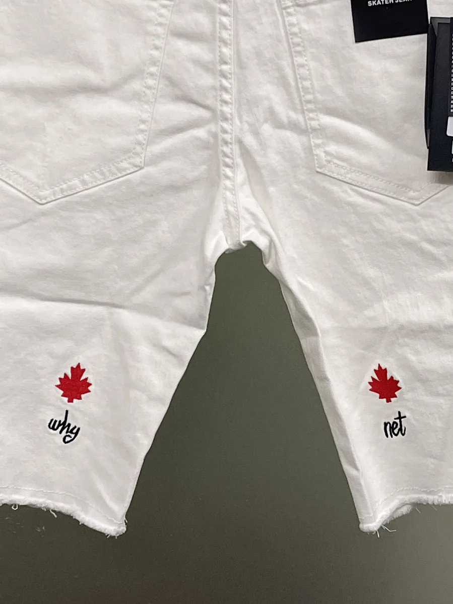 2024 Spring/Summer New D2 Jeans Trendy Men's Washed Worn Hole Patches Painted Slim Fit Blue Jeans Shorts