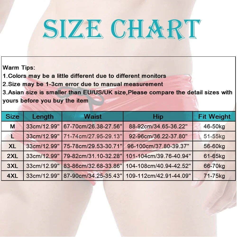 Men Bulge Pouch Pole Dance Patent Leather Shorts Wet Look Leather Boxers Underwear Sexy Night Clubwear Drawstring Boxer Shorts