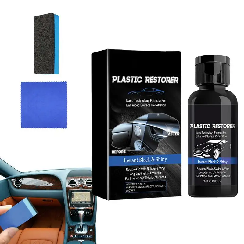 

50ML Plastic Restorer Car Plastic Parts Refurbish Agent Wax with Sponge Car Panel Plastic Renovated Coating Retreading Agent