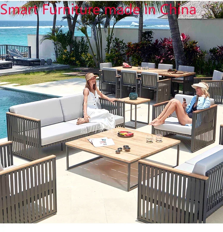 

Customized teak outdoor rattan sofa combination Nordic hotel balcony courtyard outdoor garden outdoor waterproof aluminum alloy