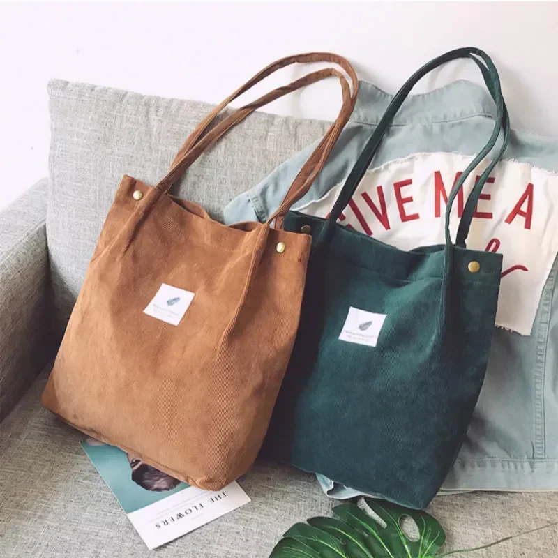 Women Corduroy Tote Bag shoulder bag ladies handbag Corduroy Bags Women's Shoulder Purses Reusable Grocery Shoulder Bag For Office School Shopping Travel
