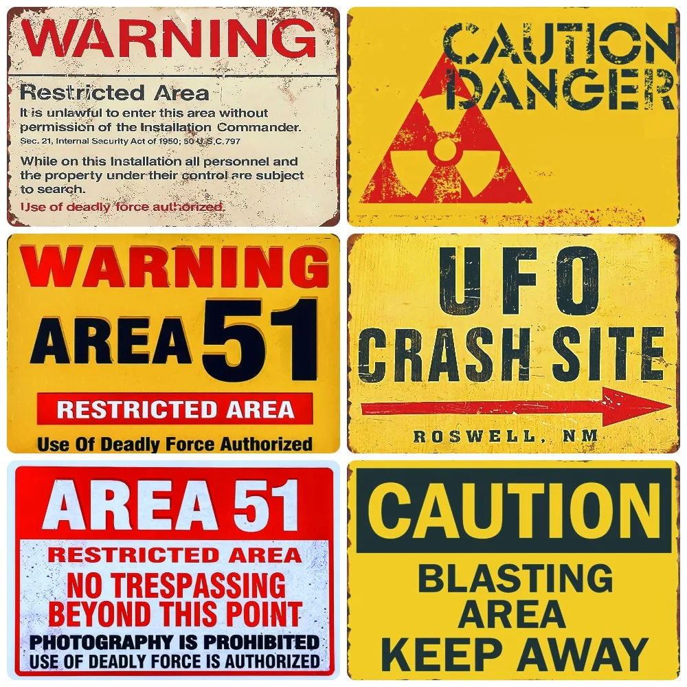 警告エリア51、ビンテージメタルティンサイン、UFOアクティビティ