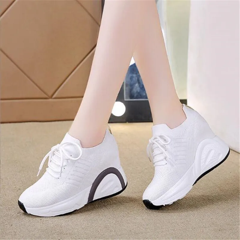 

Women's Sneakers Autumn Breathable Casual Shoes Women Platform Heels Wedges Height Increasing Knitted Ladies Vulcanized Shoes