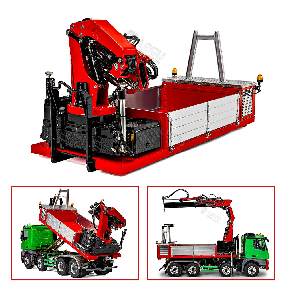 LESU RC Metal Cargo Box Bucket with Hydraulic Crane 7CH Valve for 1/14 Remote Control Vehicle Roll Off Dump Truck Tipper Dumper 2