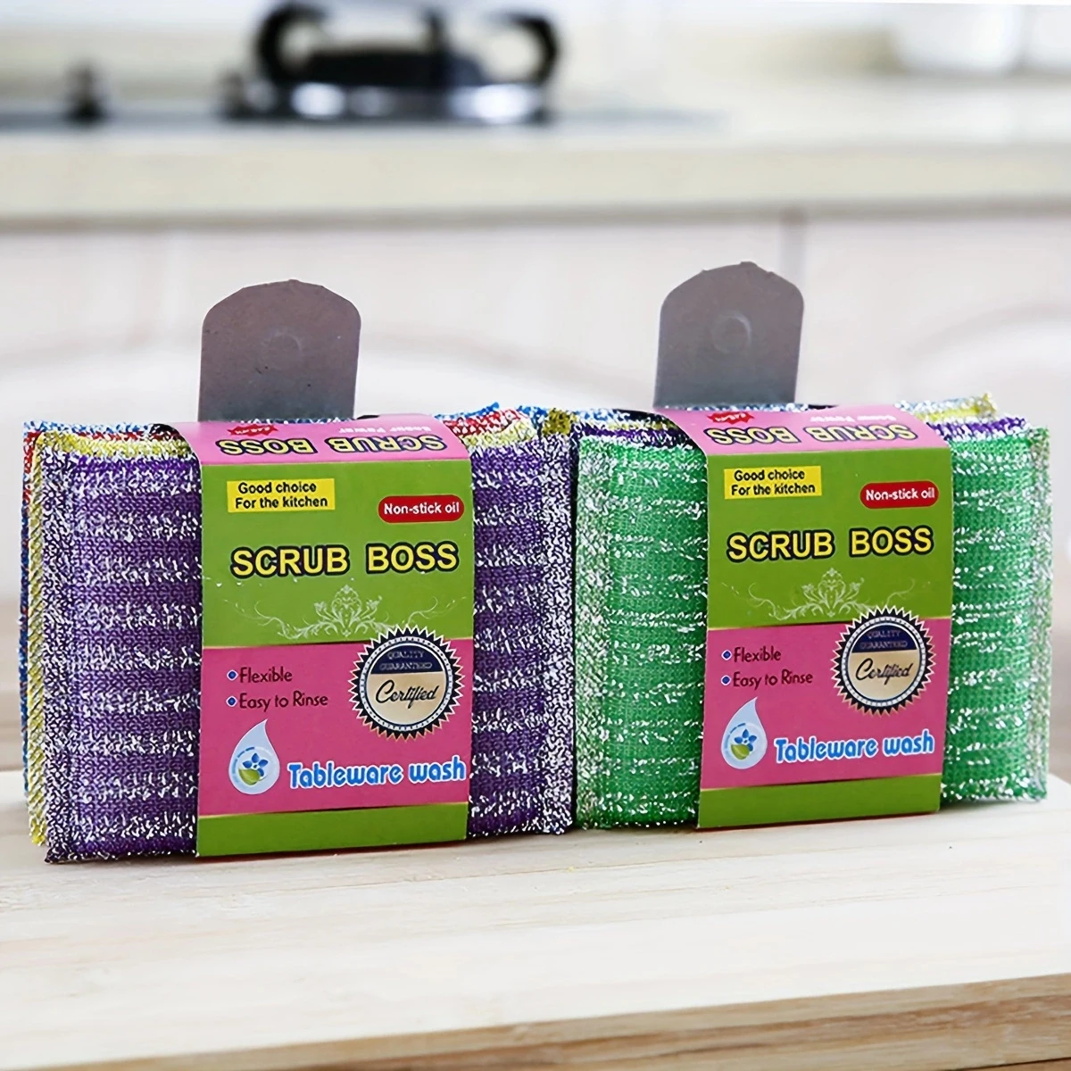 Pinstripe Scrubber Dishwashing Sponge Kitchen Accessories