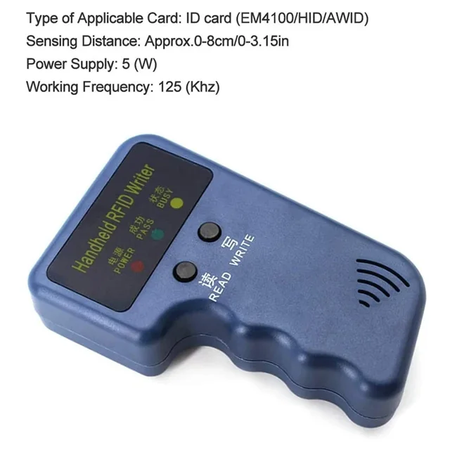 휴대용 125KHz 읽기 EM4100 TK4100 RFID 복사기 복사기 프로그래머 리더 EM4305 T5577 재기록 가능 ID Keyfobs 태그 카드