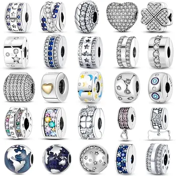 Silicone Spacer Beads 925 Sterling Silver Colorful Zircon Cat’s Claw Charms Beads Fit Original Bracelet Fine DIY Jewelry