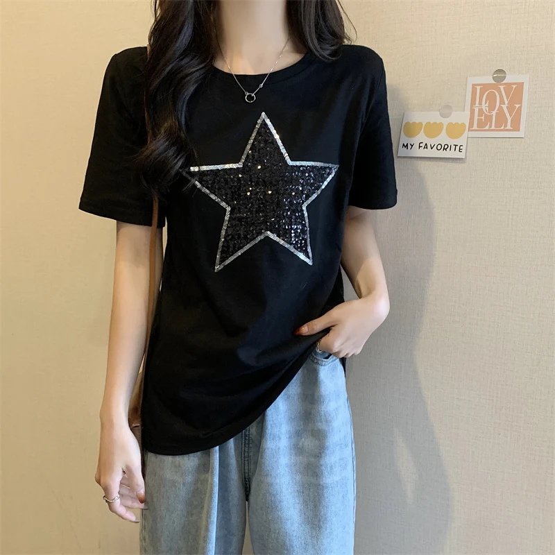 

Женские корейские винтажные футболки в стиле Харадзюку с вышивкой в виде звезд, топы, японская кавайная одежда в стиле ольччан для женщин