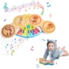 Wooden 2in1 Keyboard Piano Clapping Drum with Light & Music Cartoon Animals Music Toys Educational Toys for 12 months Baby Gifts 1