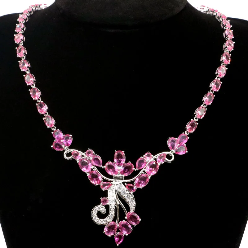 

35g 925 SOLID STERLING SILVER NECKLACE Amazing White Sapphire Violet Tanzanite Green Peridot Pink Tourmaline Eye Catching