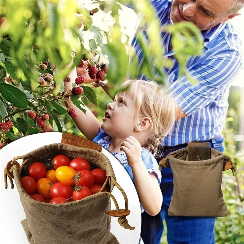 Sac cueillette cuir pour pêche - Poche ventrale récolte fruits et poissons outils jardinage pêche
