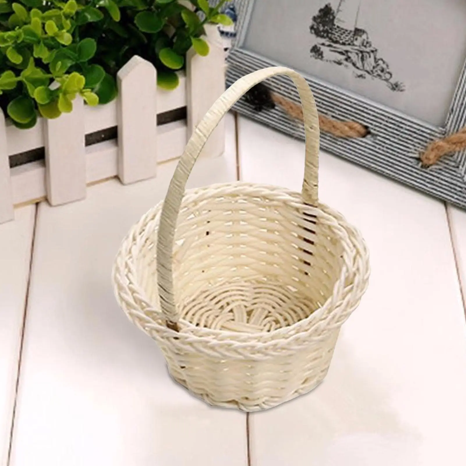 Imitation Rattan Woven Basket Mini Flower Basket Flower Girls Baskets Home Picnic Sundry Container Aesthetic Photography Props