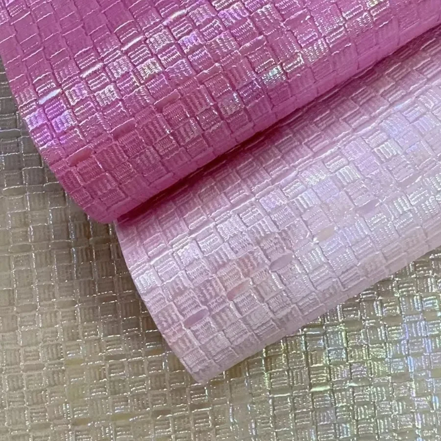 Eco-Friendly Laser Rainbow Pearl Woven Pattern 0.8mm Grass Mat Pattern PU Leather Shoe Material Jewelry Leather Goods Home Direc