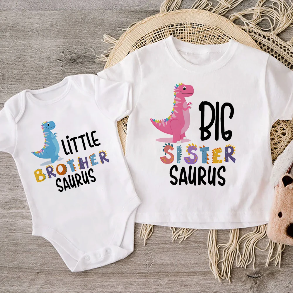 Big Sister Little Brother Dinosaur Print Family Matching Clothes