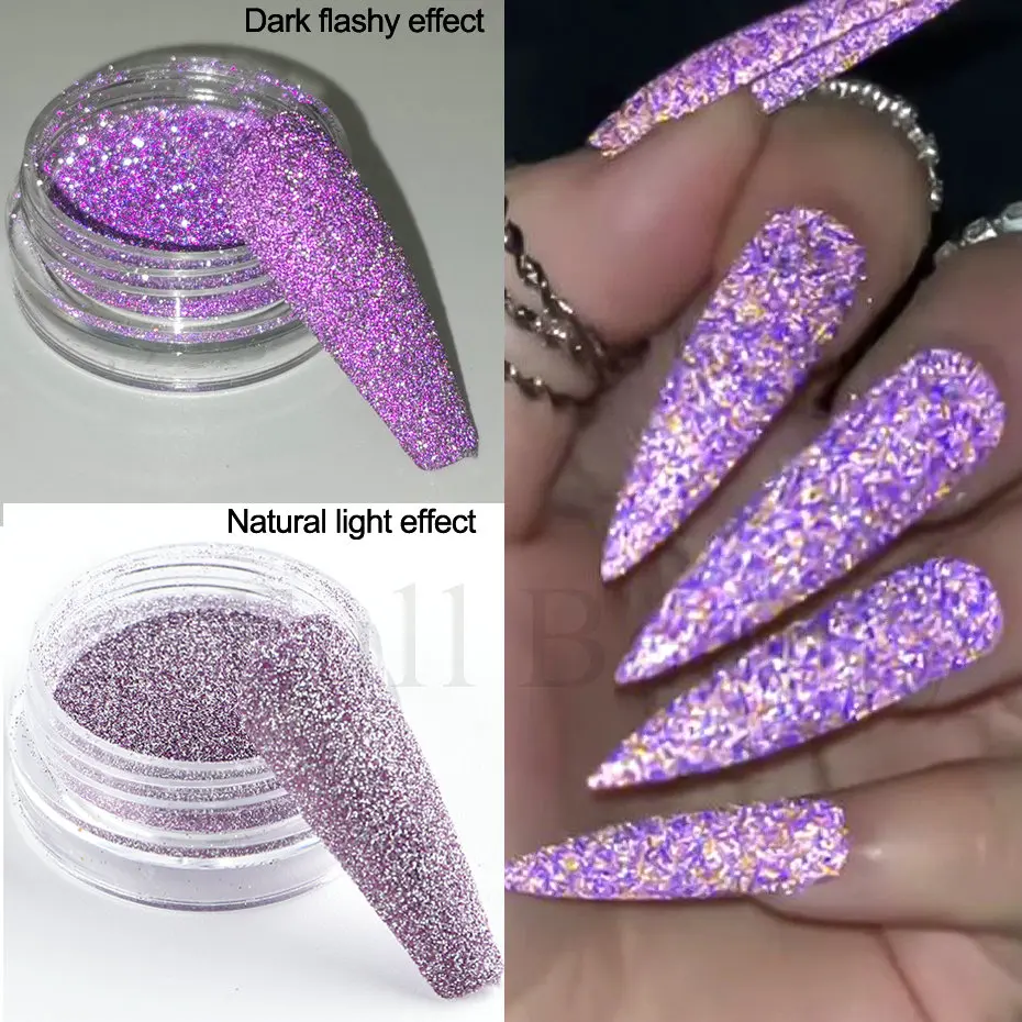 Reflective Glitter Nail Powder Dust Color-Change Holographic Crystal Diamond Chrome Pigment Dipping Powder Manicure Decoration