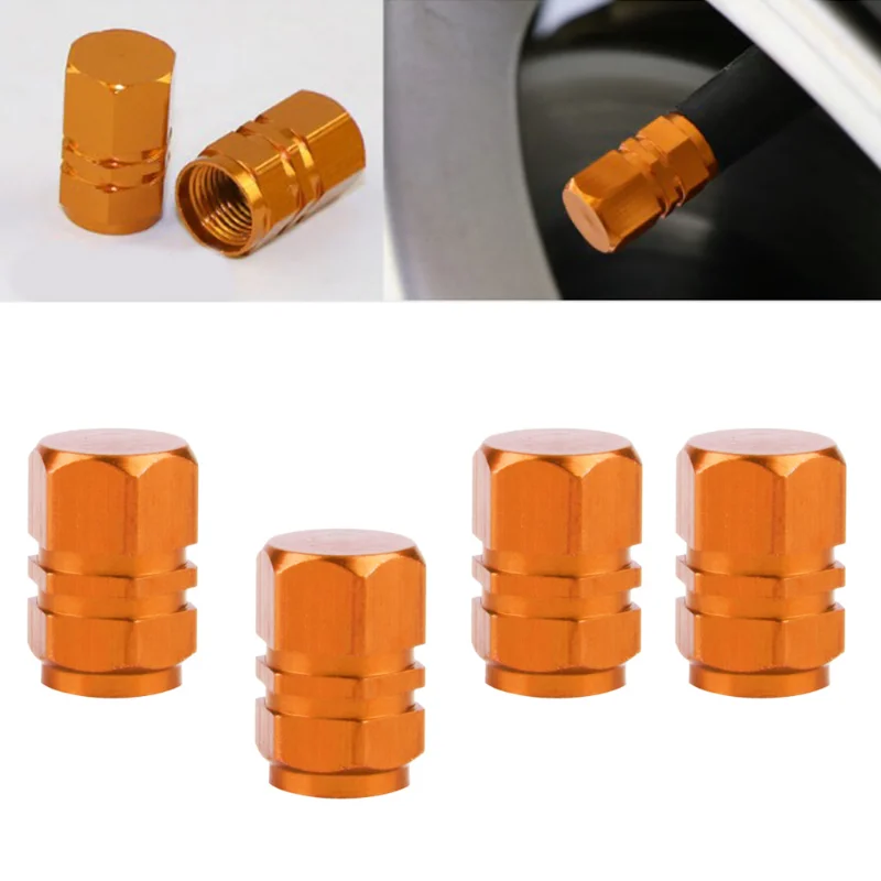 

4pcs Car Styling Orange Aluminum Alloy Anti-theft Car Tire Valve Caps Wheel Tires Tire Stem Air Cap Airtight Covers Accessories