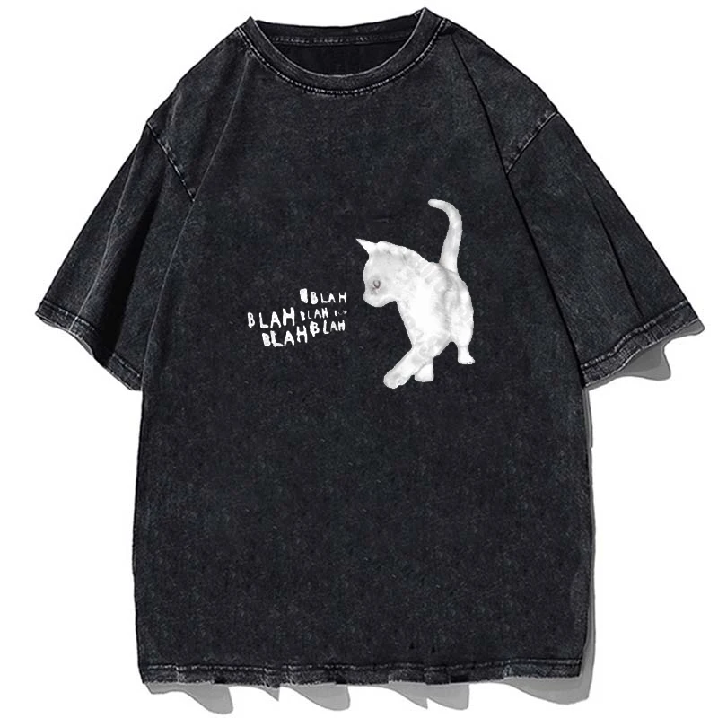 

Fun Kitten Print Vintage Women Casual Man Tee Streetwear Aesthetic Washed Cotton T-Shirt Y2k Clothes Gothic Emo Girl Croped Tops