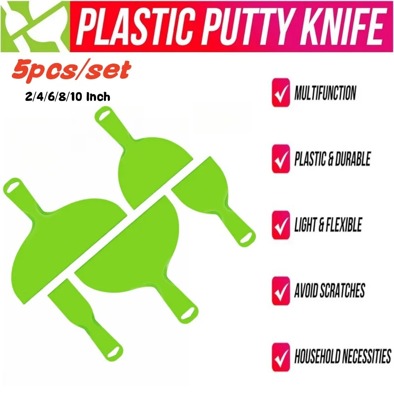 Putty Knife Set Flexible Plastic Paint Scraper Tool for Spackling Wallpaper Scraper spatula scraper Drywall Repair Spackle 5Pcs