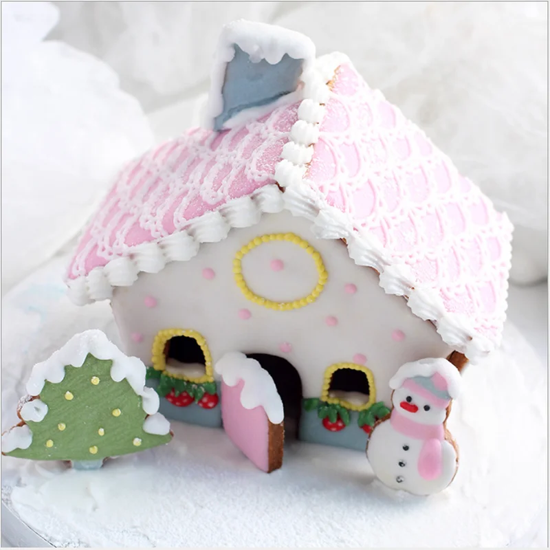 8Pcs Plastic Cookie Cutter Set 3D Christmas Gingerbread House Mould DIY Biscuit Mold Pastry Cake Stamp Baking Tools